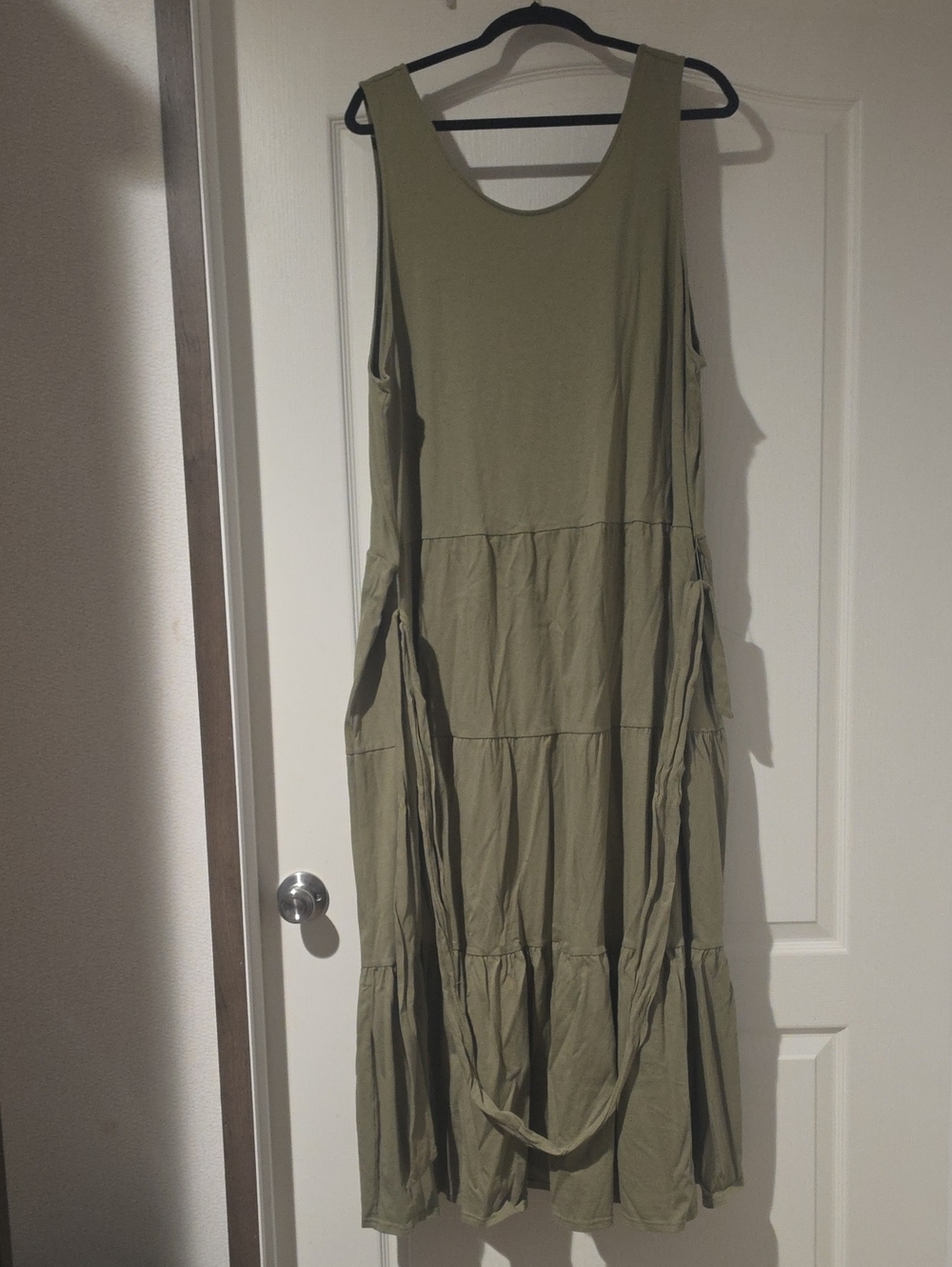 Falls Creek Woman Plus Belted Sleeveless Olive Green Tiered Maxi Dress Sz 3X